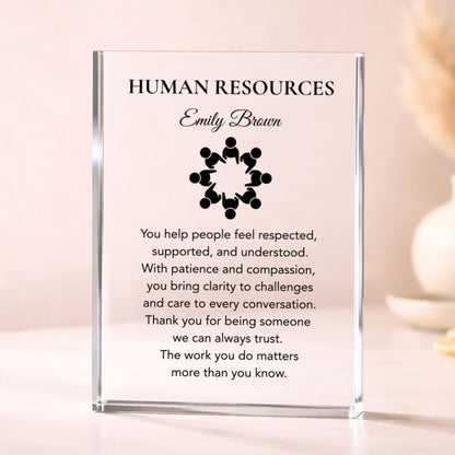 Human Resources Gift Desk Plaque for HR Manager or Team, Meaningful Thank You Keepsake, Personalized Appreciation Gift for Coworker or Boss