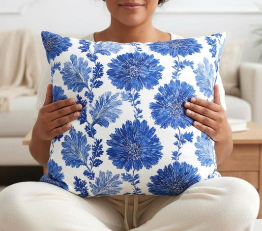Blue White Botanical Pillow Cover, Chinoiserie Floral Throw Pillowcase, French Country Decor Cushion Case, Classic Elegant Blue Accent Gift