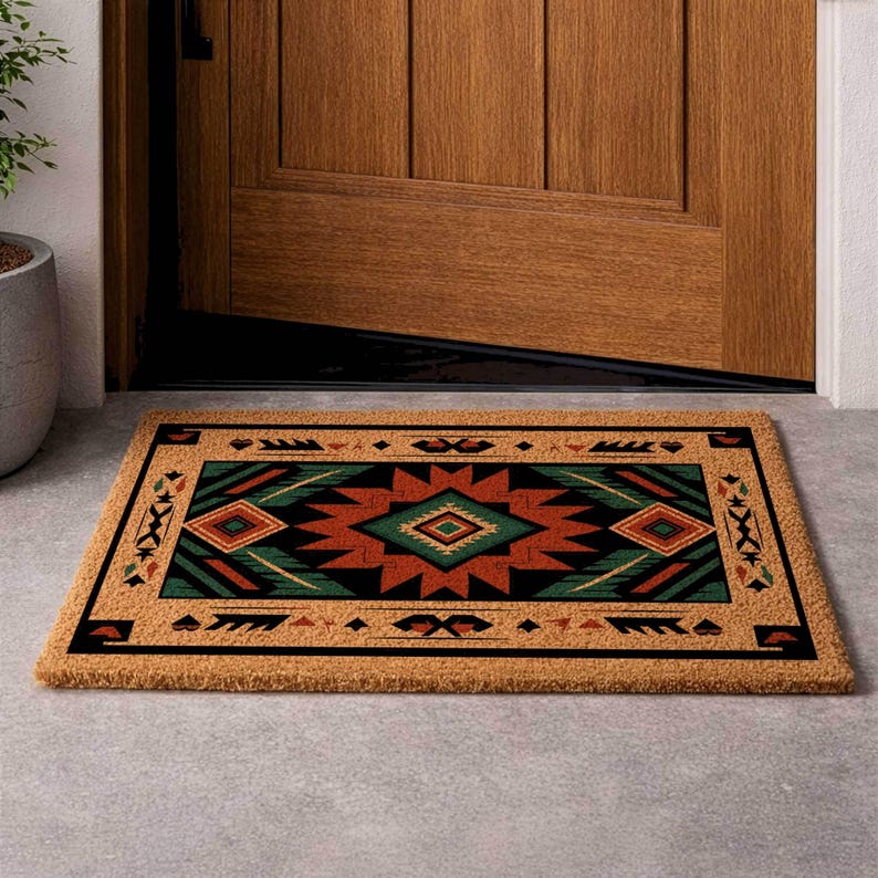 Welcome Mat: Aztec Tribal Pattern - Durable Coir Door Rug