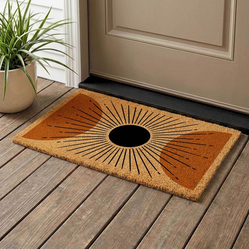 Mid Century Modern Coir Doormat, Retro Welcome Mat
