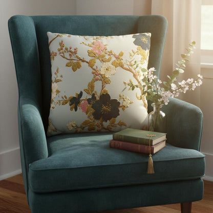 Blue Floral Branch Pillow Cover, Elegant Floral Pillowcase, Decorative Chinoiserie Cushion Case, Classic Statement Home Decor Accent Gift