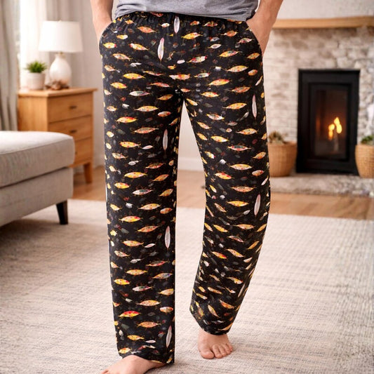 Vintage Fishing Lure Pajama Pants, Fisherman Loungewear Gift