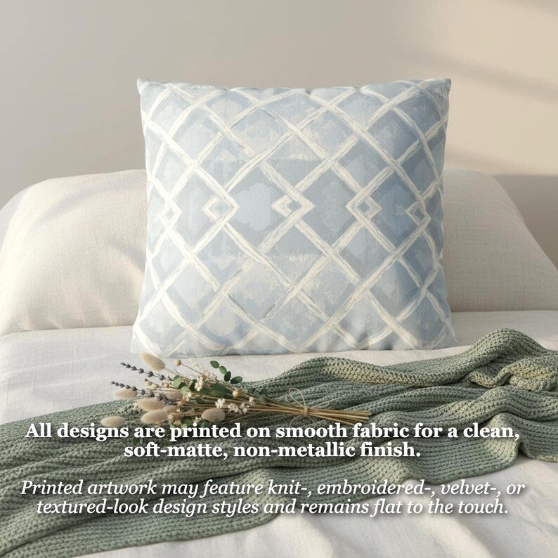 Coastal Trellis Pillow Cover, Blue Hamptons Style Cushion, Soft Neutral Lattice Throw Pillowcase Relaxed Beach Style House Decor Accent Gift