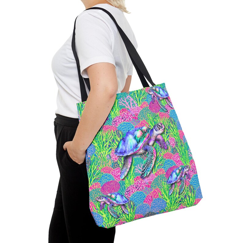 Sea Turtle Beach Tote Bag, Coastal Ocean Tote, Tropical Reusable Bag, Large Beach Bag, Sea Life Shopping Tote, Coastal Gift for Women