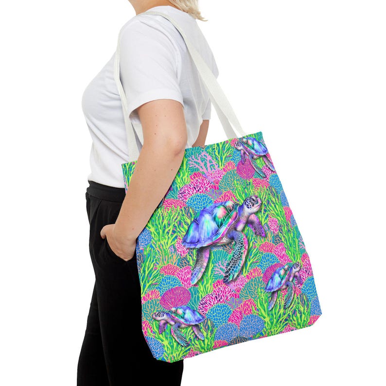 Sea Turtle Beach Tote Bag, Coastal Ocean Tote, Tropical Reusable Bag, Large Beach Bag, Sea Life Shopping Tote, Coastal Gift for Women