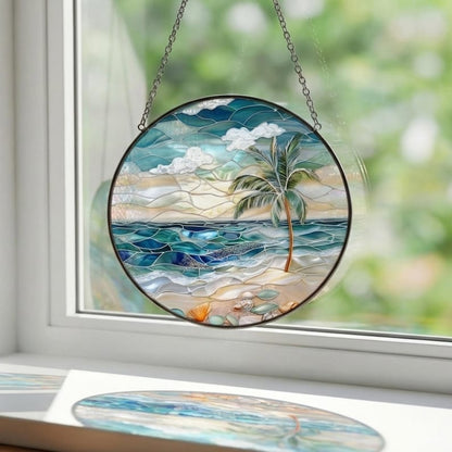 Stained Glass Ocean Waves Suncatcher, Coastal Beach Window Hanging, Ocean Glass Art, Seaside Decor, Beach Lover Gift, Coastal Home Decor