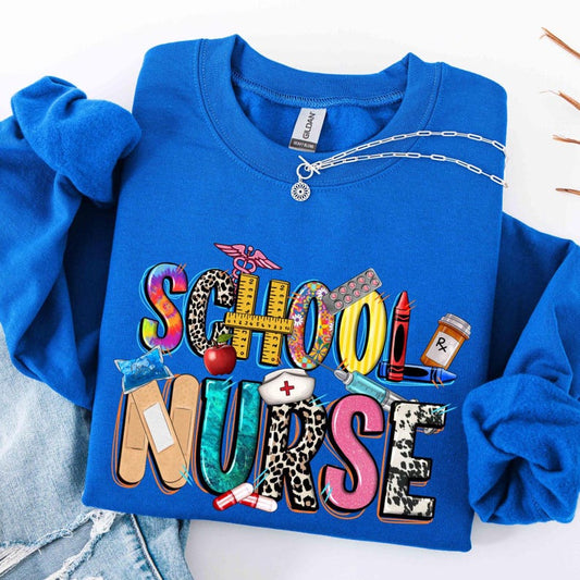 School Nurse Sweatshirt,Nurse Shirt,School Shirts For Nurse,Cute School Nurse Shirt, Graphic Tees Women Trendy Tee,School Nurse V Neck Shirt