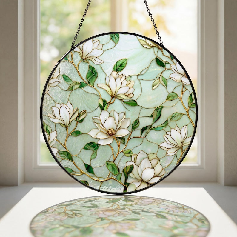 Purple Lavender Stained Glass Suncatcher, Floral Window Hanging, Aesthetic Wildflower Sun Catcher, Botanical Decor Gift for Home