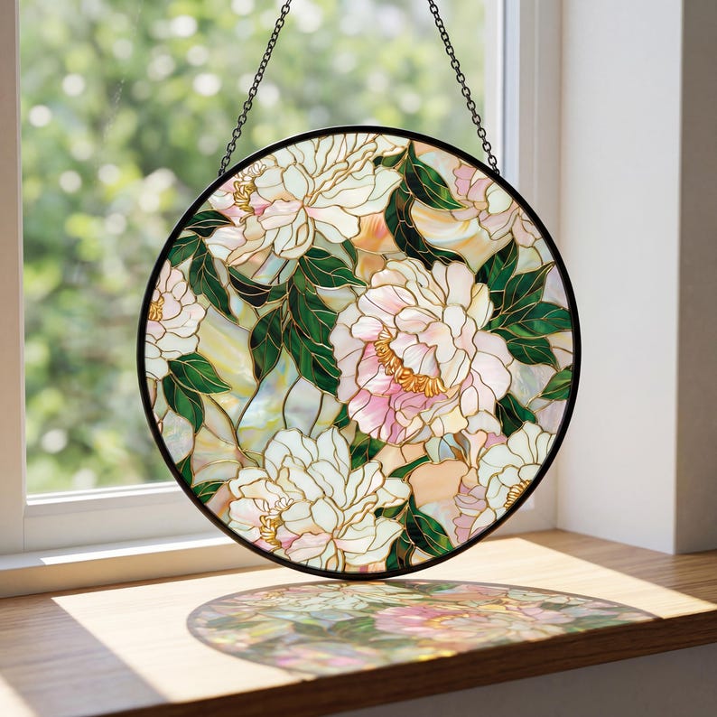 Purple Lavender Stained Glass Suncatcher, Floral Window Hanging, Aesthetic Wildflower Sun Catcher, Botanical Decor Gift for Home