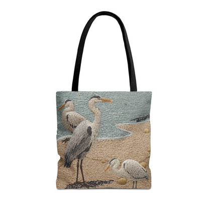 Coastal Heron Beach Tote Bag, Nautical Summer Tote, Ocean Bird Canvas Bag, Lakehouse Beach Bag, Coastal Travel Tote, Gift for Her