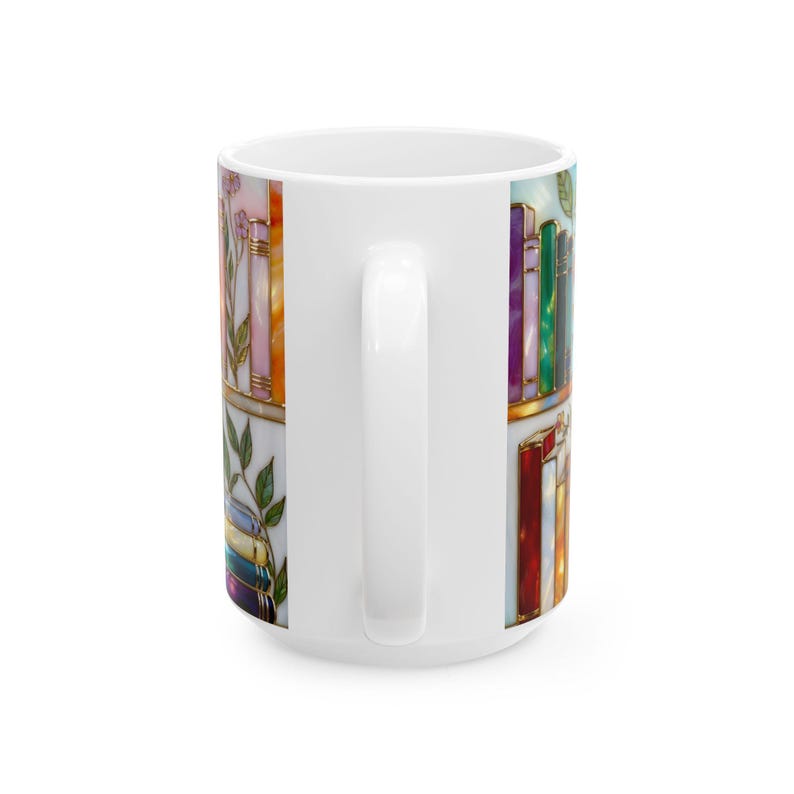 Floral Bookish Stained-Glass Style Mug, Book Lover Gift, Library Aesthetic Cup, Reading Mug