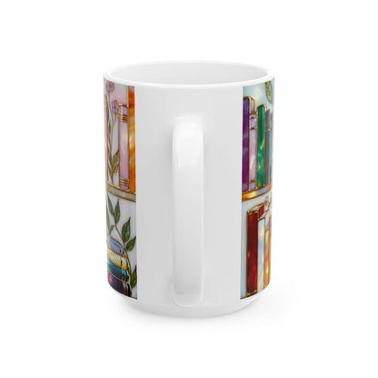 Floral Bookish Stained-Glass Style Mug, Book Lover Gift, Library Aesthetic Cup, Reading Mug