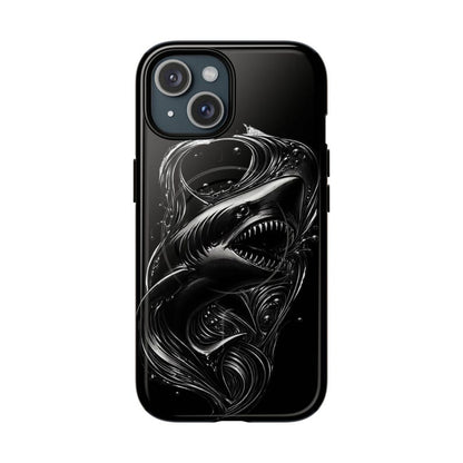 Black Shark iPhone Case MagSafe Tough Case, Dark Ocean Shark Phone Case, Edgy Marine Design iPhone 17 16 15 14 Case, Mens Phone Case
