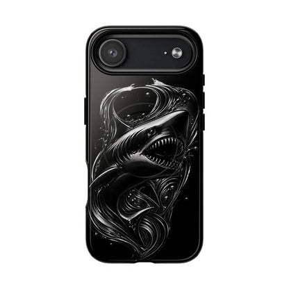 Black Shark iPhone Case MagSafe Tough Case, Dark Ocean Shark Phone Case, Edgy Marine Design iPhone 17 16 15 14 Case, Mens Phone Case