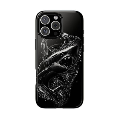 Black Shark iPhone Case MagSafe Tough Case, Dark Ocean Shark Phone Case, Edgy Marine Design iPhone 17 16 15 14 Case, Mens Phone Case