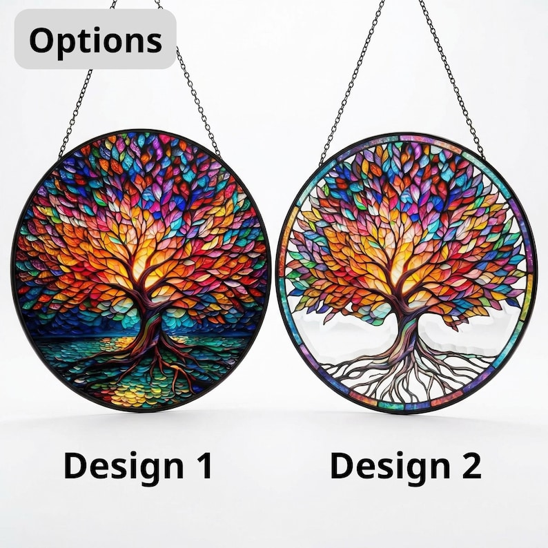 Colorful Tree of Life Suncatcher, Stained Glass Window Hanging, Rainbow Glass Art Decor, Spiritual Gift, Home Window Ornament