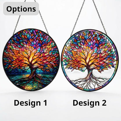 Colorful Tree of Life Suncatcher, Stained Glass Window Hanging, Rainbow Glass Art Decor, Spiritual Gift, Home Window Ornament