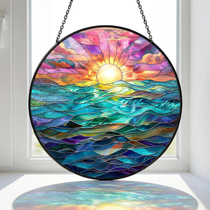 Sea Turtle Stained Glass Suncatcher. Coastal Beach Window Hanging, Ocean Turtle Art Decor, Nautical Home Gift