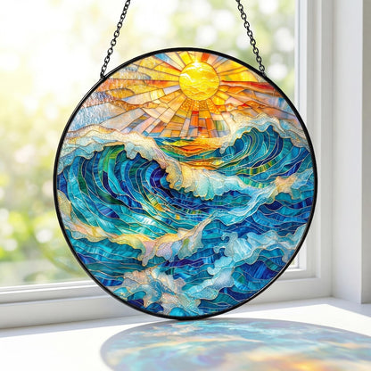 Sea Turtle Stained Glass Suncatcher. Coastal Beach Window Hanging, Ocean Turtle Art Decor, Nautical Home Gift