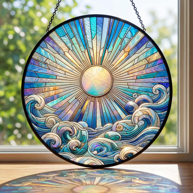 Sea Turtle Stained Glass Suncatcher. Coastal Beach Window Hanging, Ocean Turtle Art Decor, Nautical Home Gift