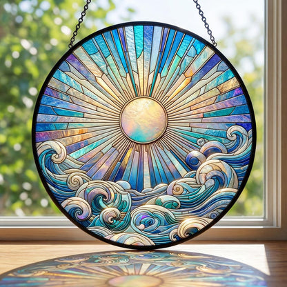 Sea Turtle Stained Glass Suncatcher. Coastal Beach Window Hanging, Ocean Turtle Art Decor, Nautical Home Gift