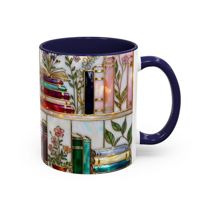 Floral Bookish Stained-Glass Style Mug, Book Lover Gift, Library Aesthetic Cup, Reading Mug