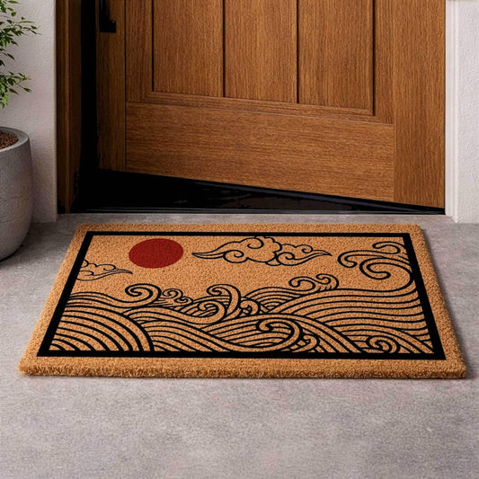 Japanese Wave Coir Doormat | Hokusai Inspired Entryway Rug