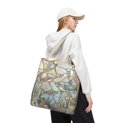 Coastal Shark Tote Bag Beach Bag Ocean Lover Gift, Stained Glass Style Tote, Luxury Beach Tote, Nautical Bag, Coastal Mom Gift, Reusable Bag