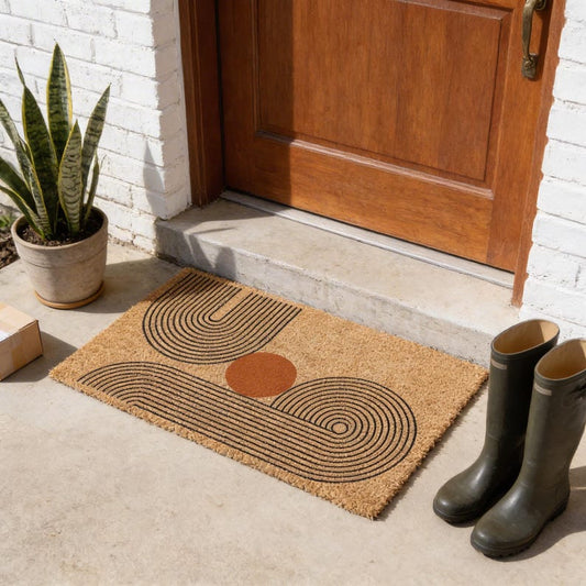 Mid-Century Modern Coir Doormat, Geometric Welcome Mat