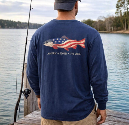 American 250th Trout Tote Bag, Patriotic Fishing Bag, 1776 2026 USA Gift, Lake Day Beach Tote, Fisherman Gift, Independence Day, USA bag