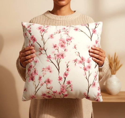 Cherry Blossom Pillow Cover– Pink Floral Throw Pillowcase, Cottagecore Spring Decor, Romantic Accent Cushion for Bedroom, Living Room Gifts