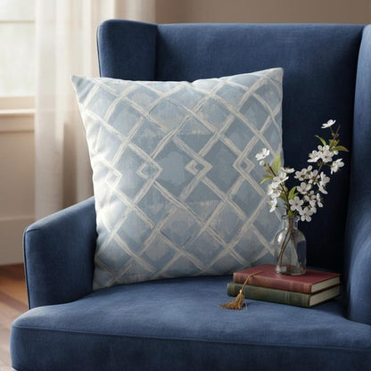Coastal Trellis Pillow Cover, Blue Hamptons Style Cushion, Soft Neutral Lattice Throw Pillowcase Relaxed Beach Style House Decor Accent Gift