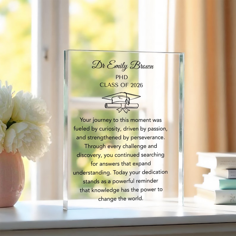Personalized PhD Graduation Gift, Custom Doctor Acrylic Plaque, Doctorate Gift for men and women, Daughter Graduation