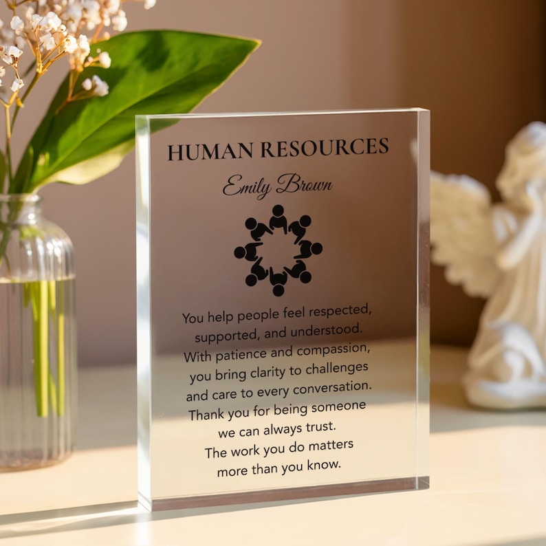 Human Resources Gift Desk Plaque for HR Manager or Team, Meaningful Thank You Keepsake, Personalized Appreciation Gift for Coworker or Boss