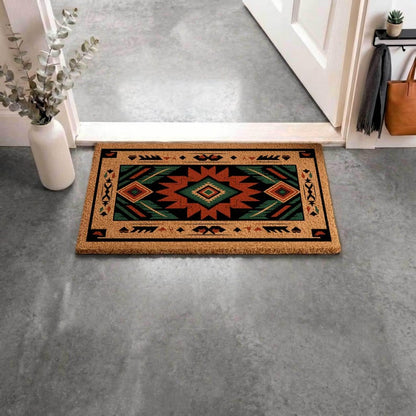 Welcome Mat: Aztec Tribal Pattern - Durable Coir Door Rug