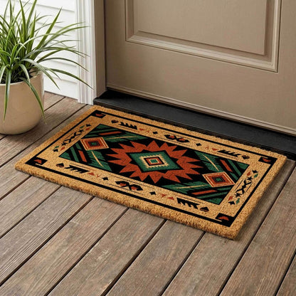 Welcome Mat: Aztec Tribal Pattern - Durable Coir Door Rug