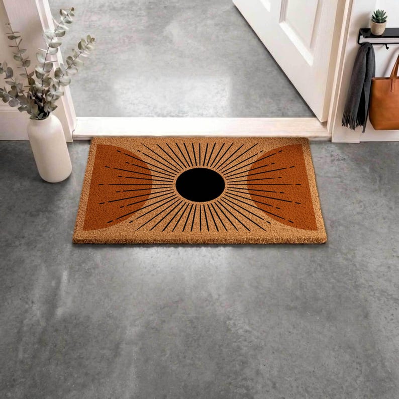 Mid Century Modern Coir Doormat, Retro Welcome Mat