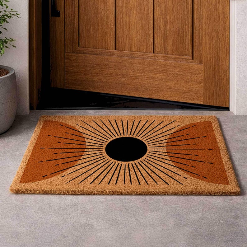 Mid Century Modern Coir Doormat, Retro Welcome Mat