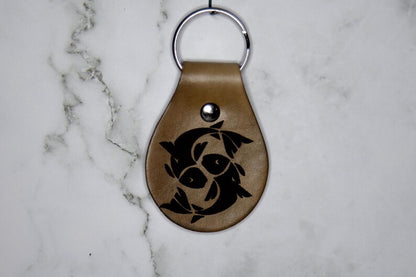 Pisces Fish Zodiac Sign Leather Keychain