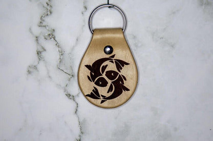 Pisces Fish Zodiac Sign Leather Keychain
