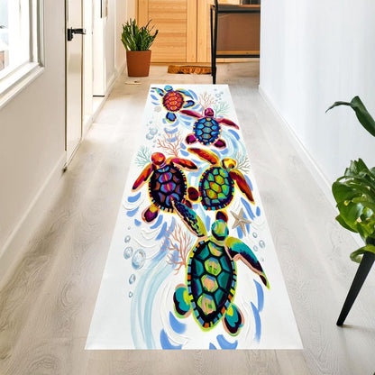 Sea Turtle Runner Rug: Coastal Hallway Carpet, Non-Slip Machine-Washable