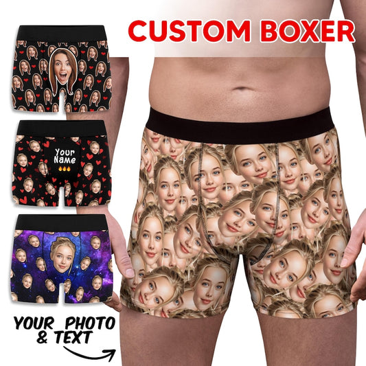 Personalized Face Boxer Briefs, Custom Photo Mens Underwear, Funny Gift, Anniversary Gift
