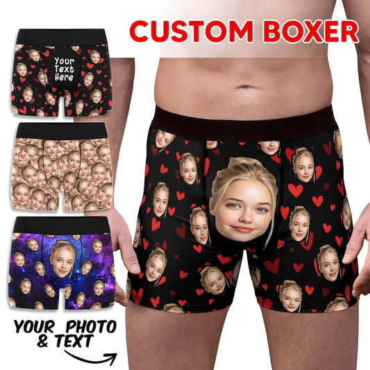 Personalized Face Boxer Briefs, Custom Photo Mens Underwear, Funny Anniversary Gift For Him