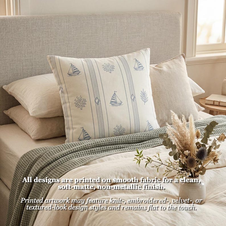 Coastal Sailboat Pillow Cover for Beach House Guest Room, Blue White Nautical Throw Pillowcase, Airbnb Home Decor Ocean Theme Cushion Case