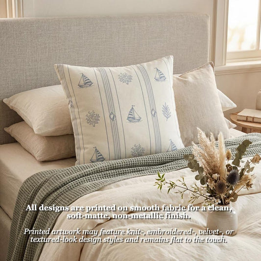 Coastal Sailboat Pillow Cover for Beach House Guest Room, Blue White Nautical Throw Pillowcase, Airbnb Home Decor Ocean Theme Cushion Case