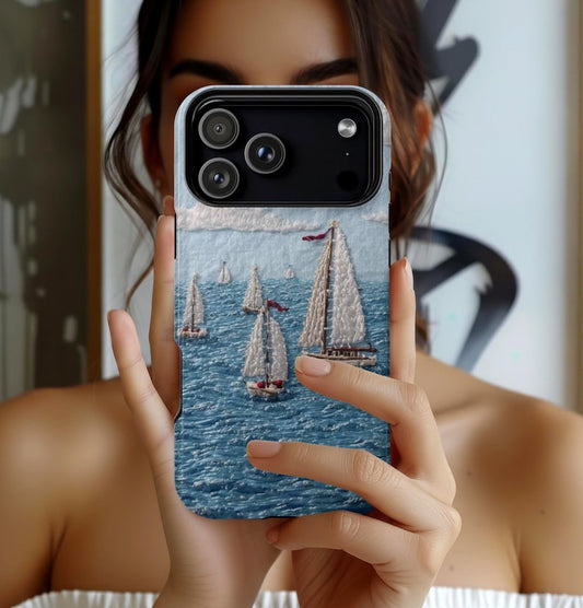 Sailboat Phone Case, Coastal Nautical iPhone Case, Ocean Boat Design, Tough Magnetic Case for iPhone Samsung Pixel, Beach Aesthetic Cover