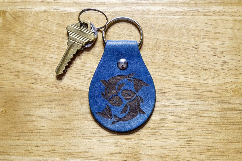Pisces Fish Zodiac Sign Leather Keychain