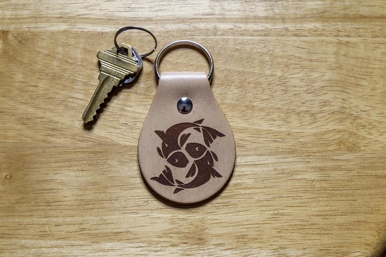 Pisces Fish Zodiac Sign Leather Keychain