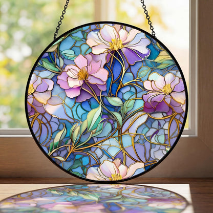 Purple Lavender Stained Glass Suncatcher, Floral Window Hanging, Aesthetic Wildflower Sun Catcher, Botanical Decor Gift for Home
