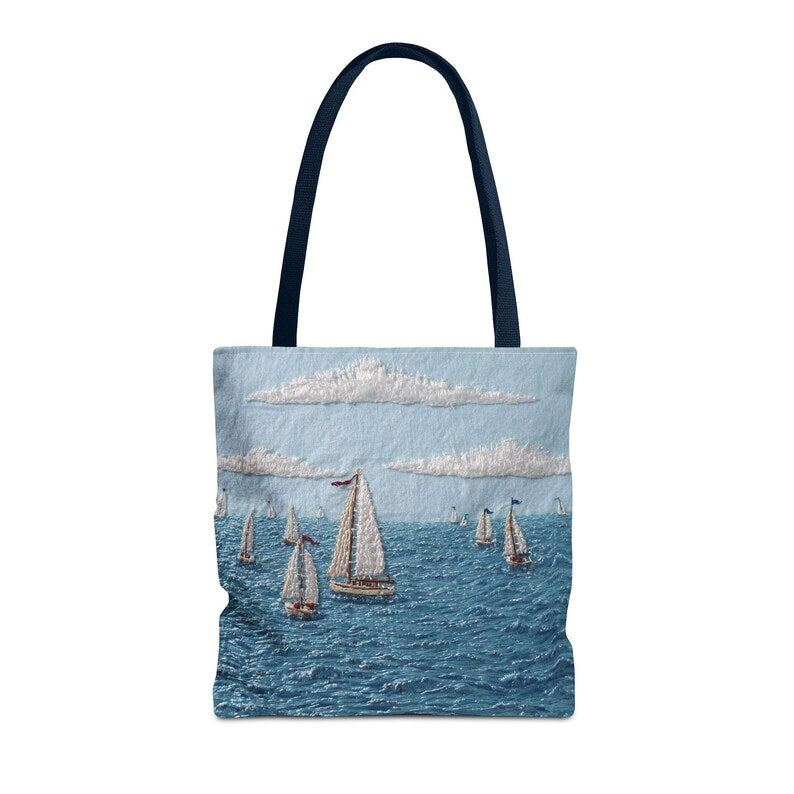 Coastal Beach Tote Bag Sailboat Ocean Summer Bag Nautical Tote Beach House Bag Lake Day Bag Seaside Tote Large Beach Bag Gift